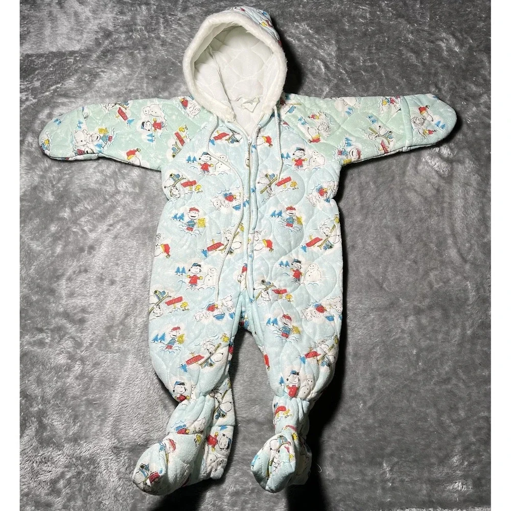 Snoopy Baby Body Suit 9-18 Months Talon Zip Vintage 60's Bodysuit USA Peanuts